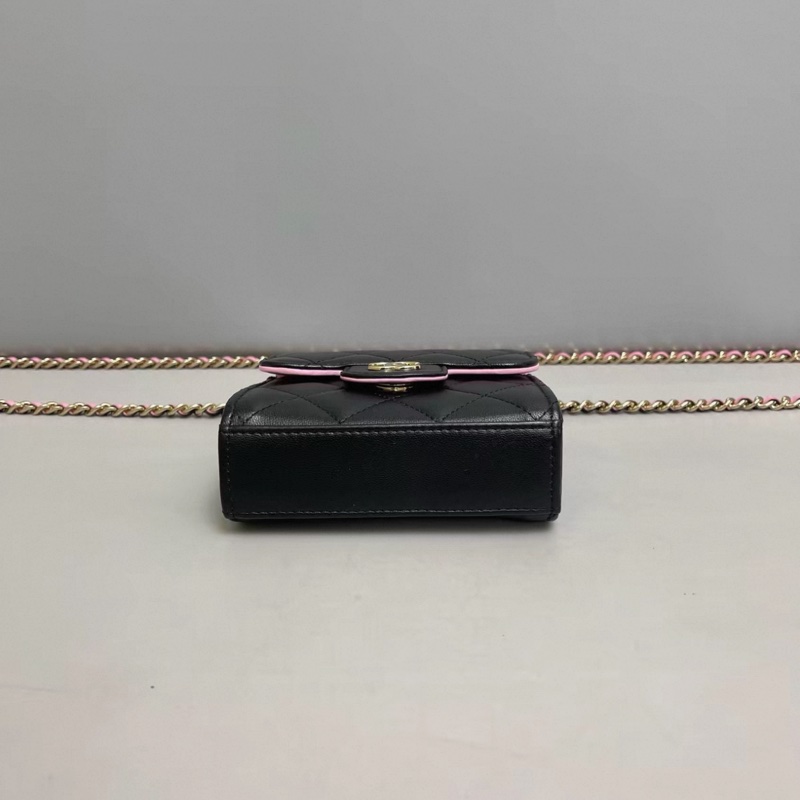Chanel香奈兒 黑粉拼色全皮菱格mini郵差包 芯片-3