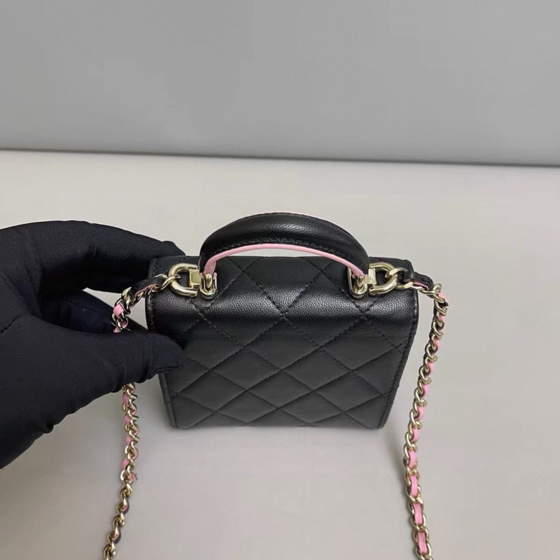 Chanel香奈兒 黑粉拼色全皮菱格mini郵差包 芯片-4