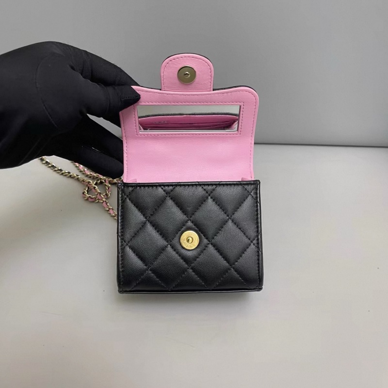 Chanel香奈兒 黑粉拼色全皮菱格mini郵差包 芯片-6
