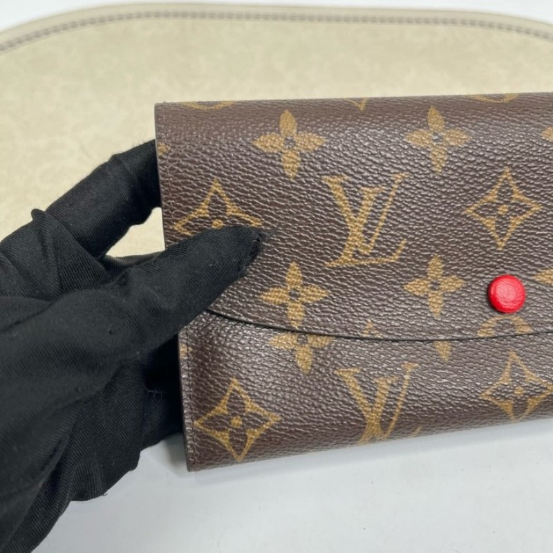 LV路易威登 經典老花搭配豆豆長款信封錢包 紅色內裡 內裡整潔 卡位多 容量大-3