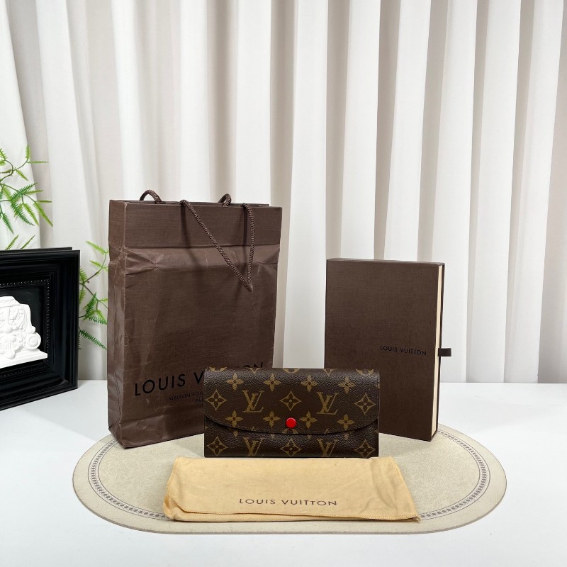 LV路易威登 經典老花搭配豆豆長款信封錢包 紅色內裡 內裡整潔 卡位多 容量大-5