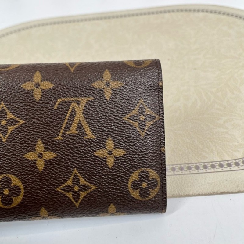 LV路易威登 經典老花搭配豆豆長款信封錢包 紅色內裡 內裡整潔 卡位多 容量大-8