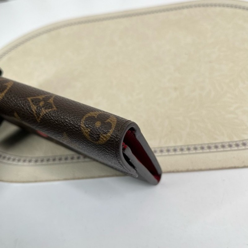 LV路易威登 經典老花搭配豆豆長款信封錢包 紅色內裡 內裡整潔 卡位多 容量大-9