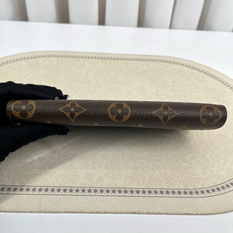 LV路易威登 經典老花搭配豆豆長款信封錢包 紅色內裡 內裡整潔 卡位多 容量大-12