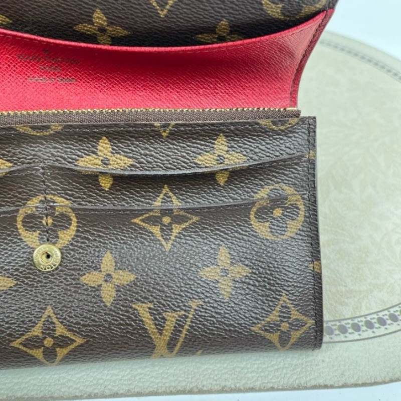 LV路易威登 經典老花搭配豆豆長款信封錢包 紅色內裡 內裡整潔 卡位多 容量大-16