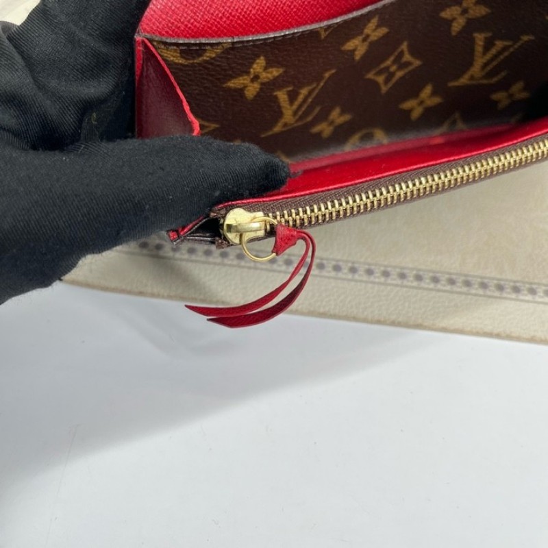 LV路易威登 經典老花搭配豆豆長款信封錢包 紅色內裡 內裡整潔 卡位多 容量大-17