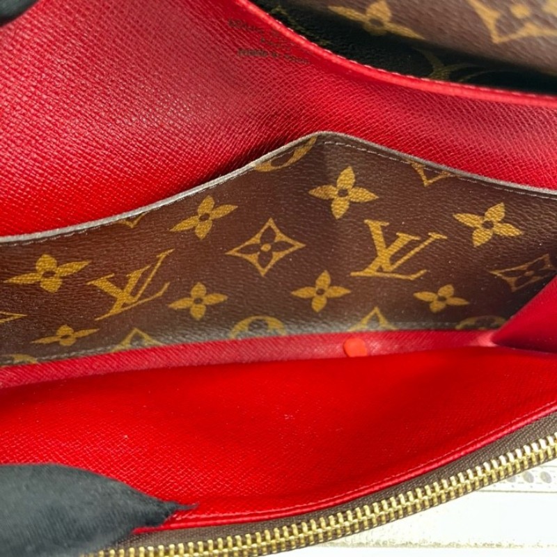 LV路易威登 經典老花搭配豆豆長款信封錢包 紅色內裡 內裡整潔 卡位多 容量大-19