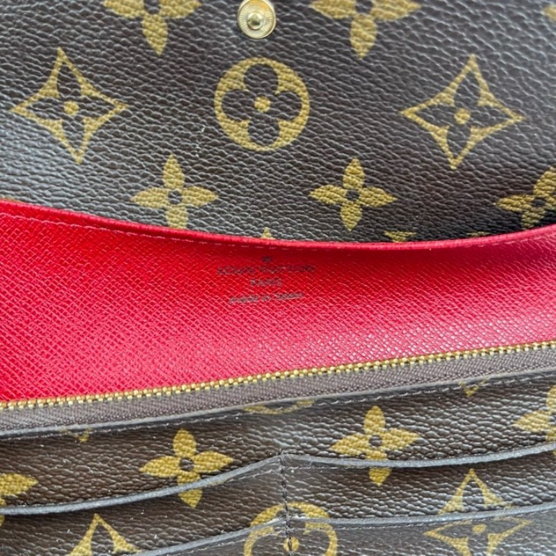 LV路易威登 經典老花搭配豆豆長款信封錢包 紅色內裡 內裡整潔 卡位多 容量大-21