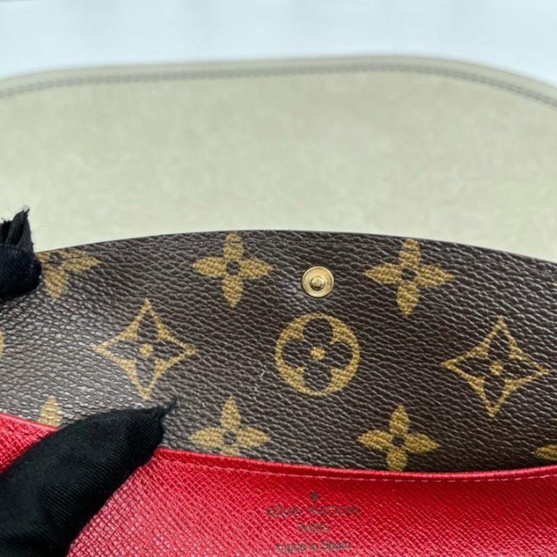 LV路易威登 經典老花搭配豆豆長款信封錢包 紅色內裡 內裡整潔 卡位多 容量大-22