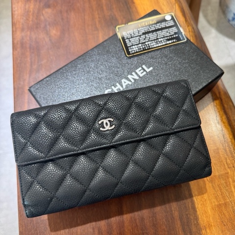 【狀況良好】香奈兒 CHANEL經典荔枝皮菱格長夾零錢袋多卡夾 簡約大方