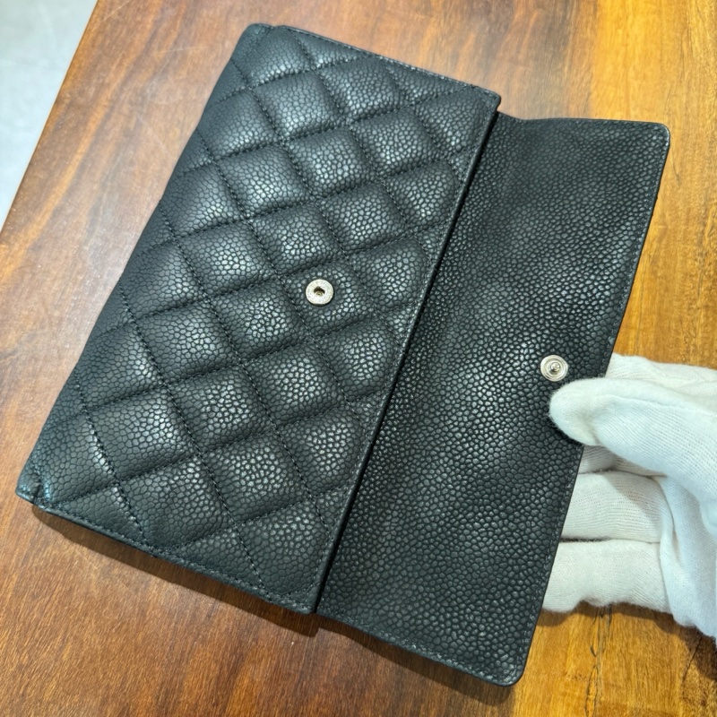 【狀況良好】香奈兒 CHANEL經典荔枝皮菱格長夾零錢袋多卡夾 簡約大方-3