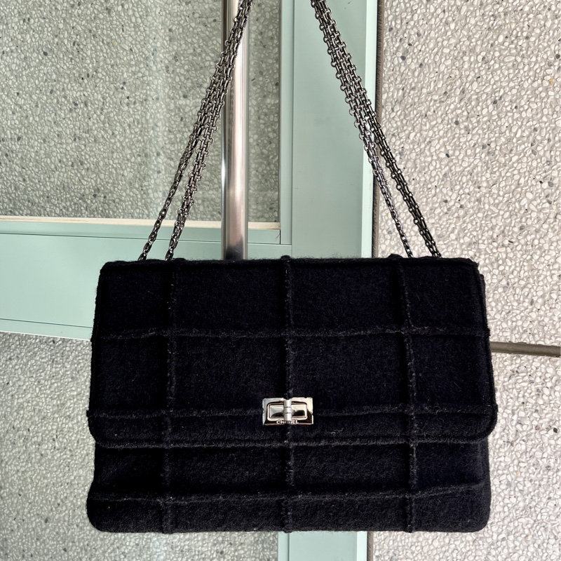 CHANEL 香奈兒 2.55 中古包 冰格 經典銀鏈羊毛方格紋 百搭大方通勤包-1