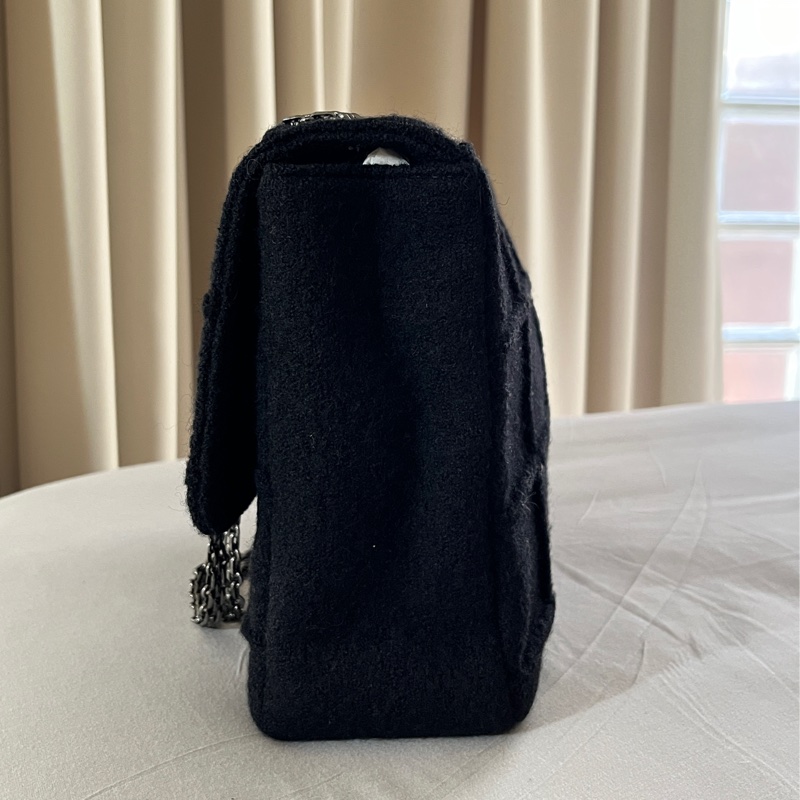 CHANEL 香奈兒 2.55 中古包 冰格 經典銀鏈羊毛方格紋 百搭大方通勤包-4