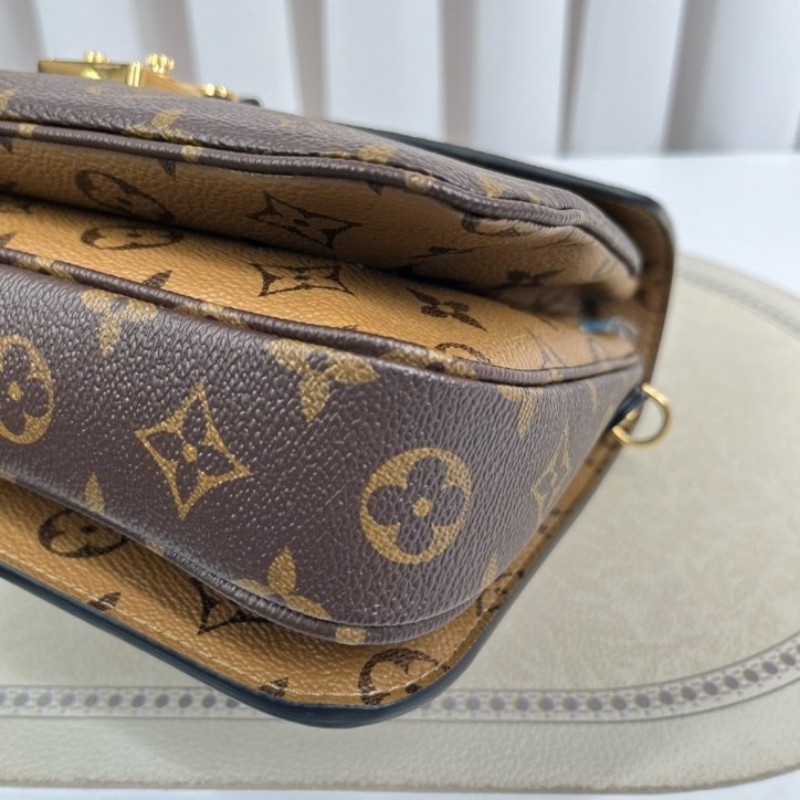LV路易威登 25年全套 Pochette Metis拼色郵差包 經典焦糖色老花拼色郵差 皮質手感好 內裡乾淨 手提單肩斜挎都可以 日常通勤百搭 容量實用-7