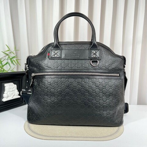 Gucci古馳 黑色雙G壓紋男士公文包 經典老花 容量大 能裝電腦