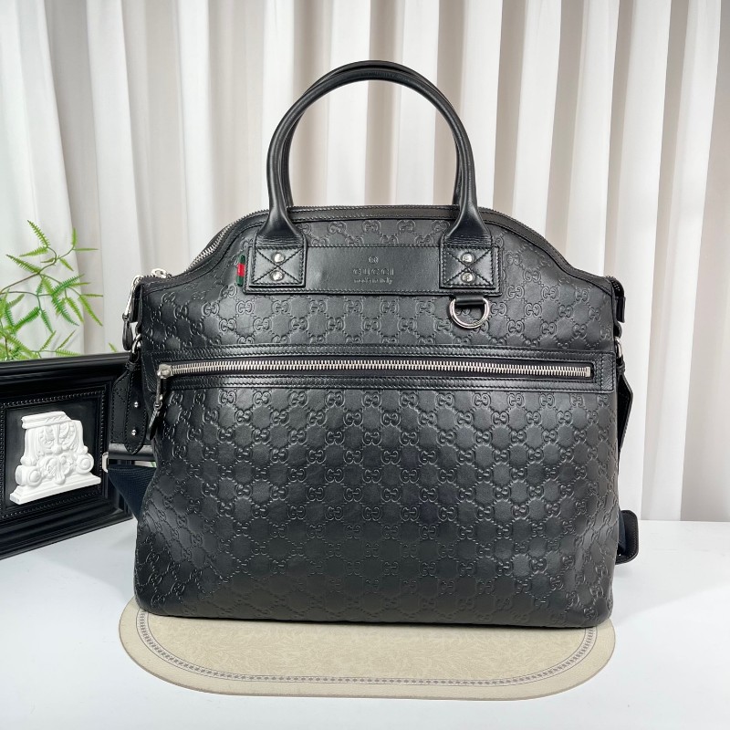 Gucci古馳 黑色雙G壓紋男士公文包 經典老花 容量大 能裝電腦-0