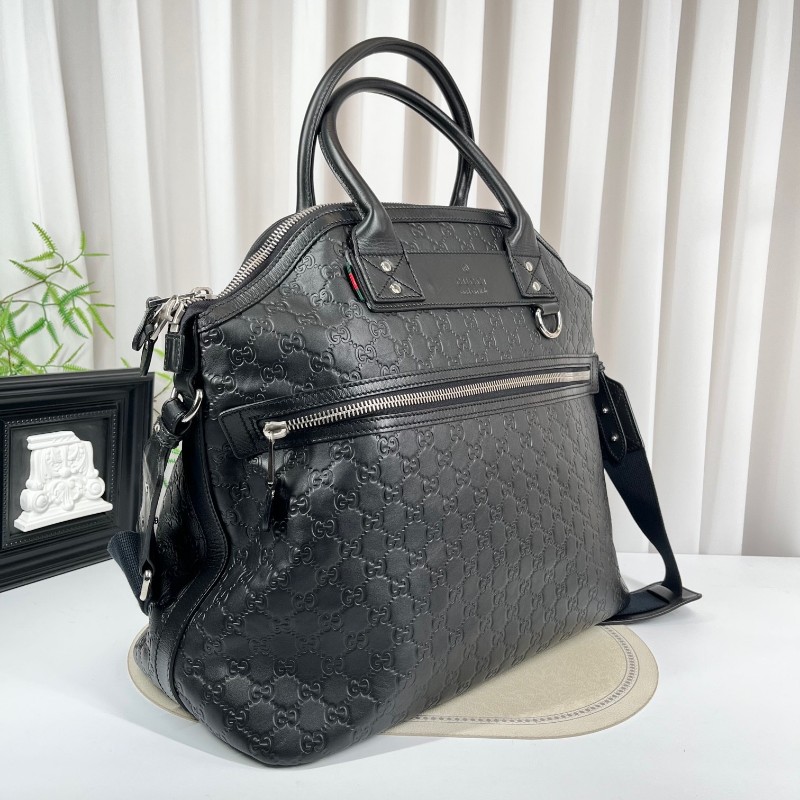 Gucci古馳 黑色雙G壓紋男士公文包 經典老花 容量大 能裝電腦-2