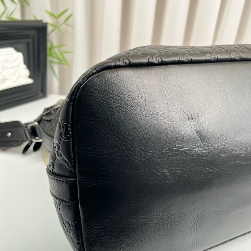 Gucci古馳 黑色雙G壓紋男士公文包 經典老花 容量大 能裝電腦-10