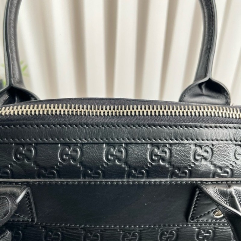 Gucci古馳 黑色雙G壓紋男士公文包 經典老花 容量大 能裝電腦-21
