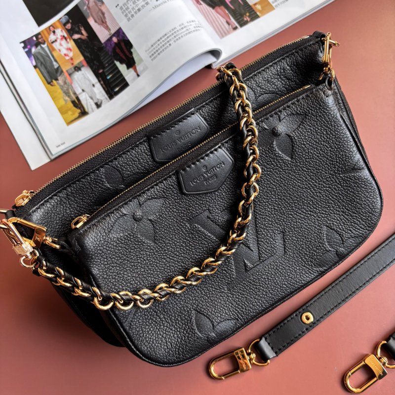 ::LOUIS VUITTON:: LV M80399 Multi Pochette Accessoires 黑色壓紋麻將包 二合一 腋下包 斜背包 肩背包-0