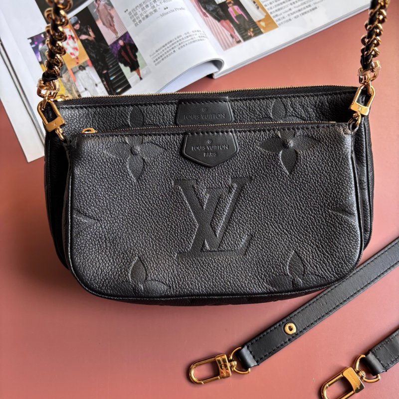::LOUIS VUITTON:: LV M80399 Multi Pochette Accessoires 黑色壓紋麻將包 二合一 腋下包 斜背包 肩背包-3