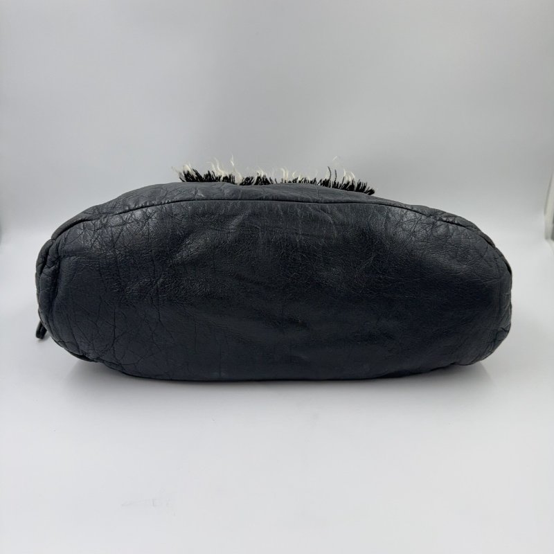 CHANEL炭灰色羊皮拚毛呢肩背包A49559-5