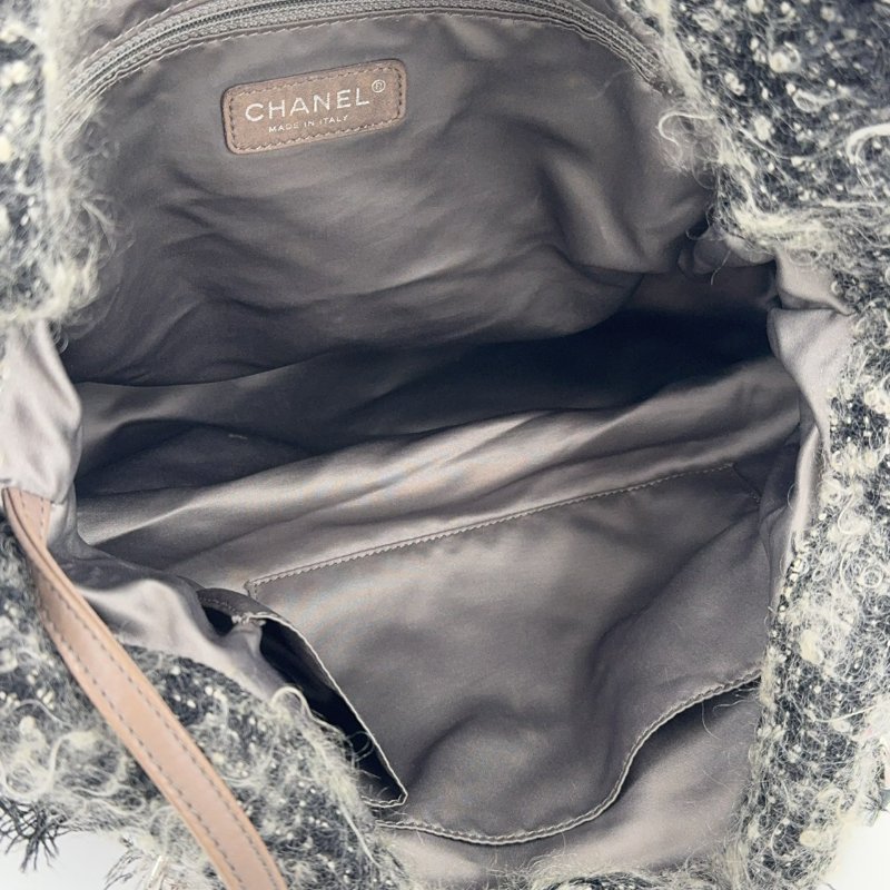 CHANEL炭灰色羊皮拚毛呢肩背包A49559-8