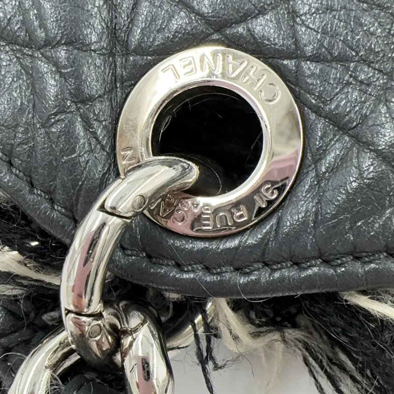 CHANEL炭灰色羊皮拚毛呢肩背包A49559-24