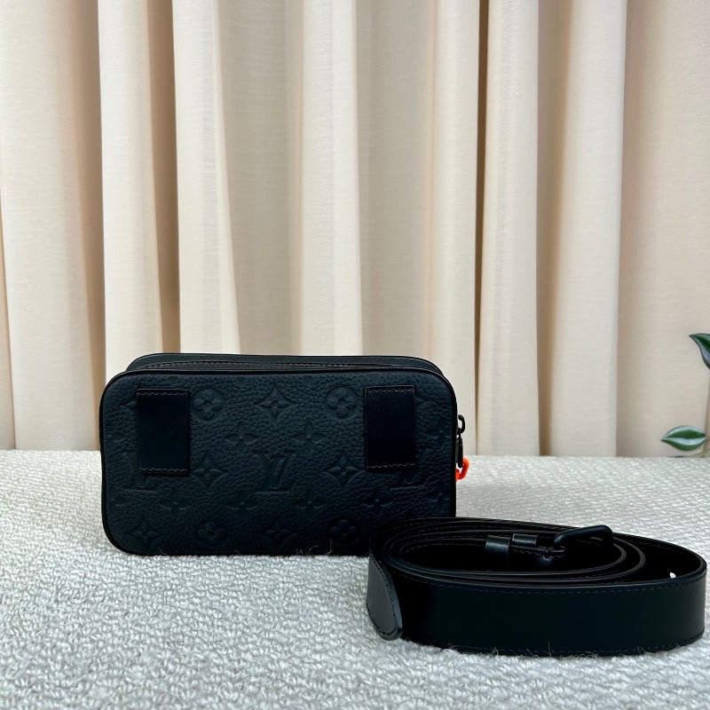 LV路易威登黑色全皮浮雕TRUNK VIRGIL橙色鏈條腰包斜挎包 經典老花元素 可作胸包-1