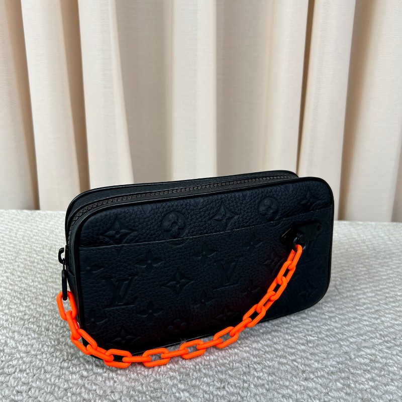 LV路易威登黑色全皮浮雕TRUNK VIRGIL橙色鏈條腰包斜挎包 經典老花元素 可作胸包-2