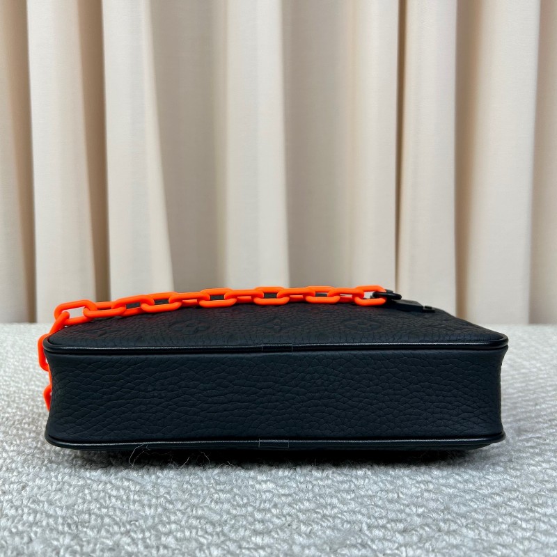 LV路易威登黑色全皮浮雕TRUNK VIRGIL橙色鏈條腰包斜挎包 經典老花元素 可作胸包-4