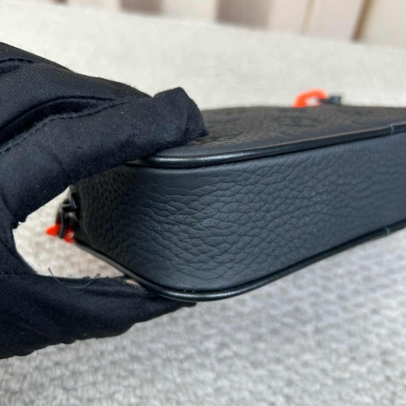 LV路易威登黑色全皮浮雕TRUNK VIRGIL橙色鏈條腰包斜挎包 經典老花元素 可作胸包-9