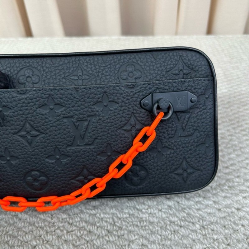LV路易威登黑色全皮浮雕TRUNK VIRGIL橙色鏈條腰包斜挎包 經典老花元素 可作胸包-20