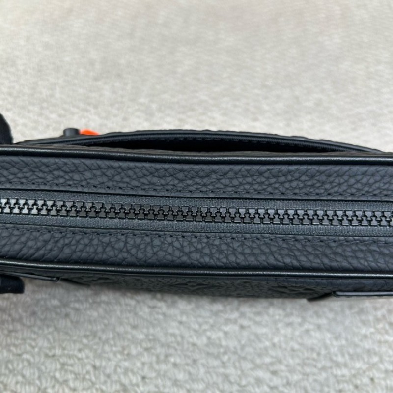 LV路易威登黑色全皮浮雕TRUNK VIRGIL橙色鏈條腰包斜挎包 經典老花元素 可作胸包-22