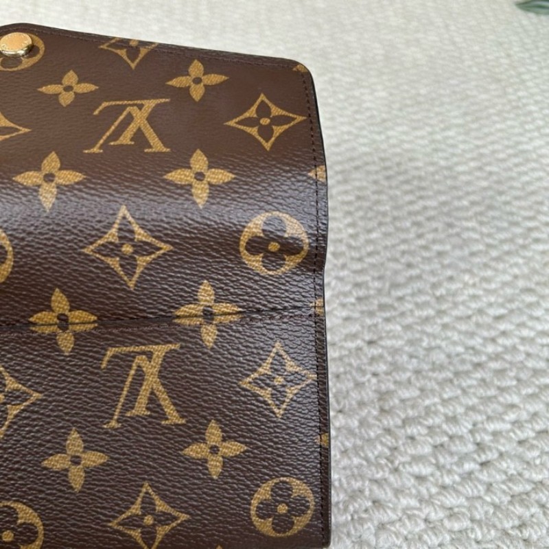 LV路易威登老花長款錢包 經典老花 紅色內裡 卡位多 容量足 日常實用百搭-3