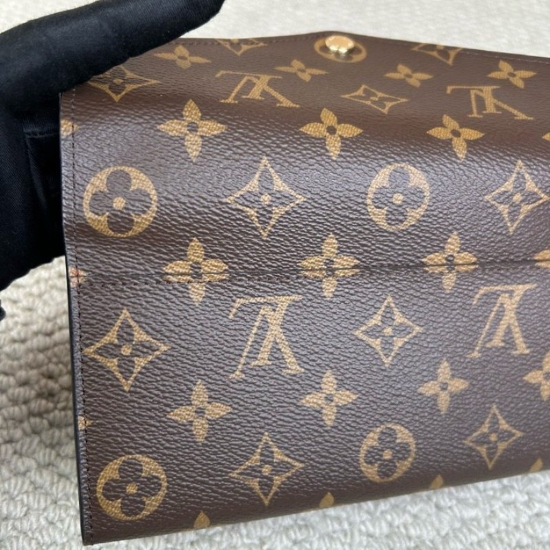 LV路易威登老花長款錢包 經典老花 紅色內裡 卡位多 容量足 日常實用百搭-4