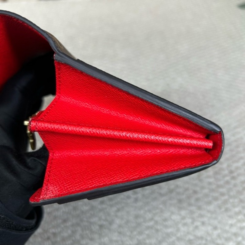 LV路易威登老花長款錢包 經典老花 紅色內裡 卡位多 容量足 日常實用百搭-10