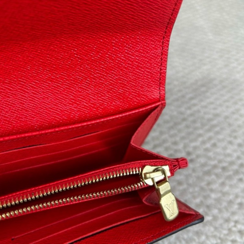 LV路易威登老花長款錢包 經典老花 紅色內裡 卡位多 容量足 日常實用百搭-15