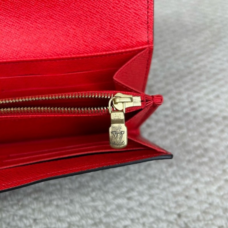 LV路易威登老花長款錢包 經典老花 紅色內裡 卡位多 容量足 日常實用百搭-17