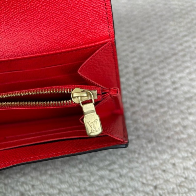 LV路易威登老花長款錢包 經典老花 紅色內裡 卡位多 容量足 日常實用百搭-19