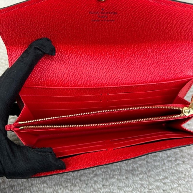 LV路易威登老花長款錢包 經典老花 紅色內裡 卡位多 容量足 日常實用百搭-22