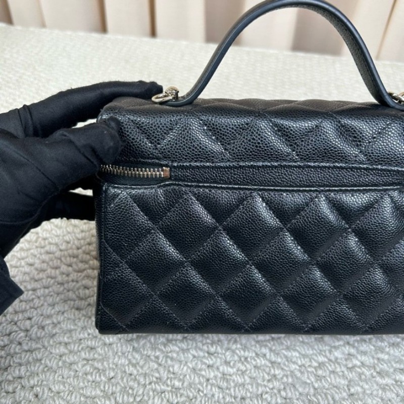 香奈兒Chanel黑金荔枝皮LP飯盒盒子包 肩帶菱格紋 鏈條肩帶 可單肩可斜挎可手提 小巧可愛百搭 精緻感十足-19