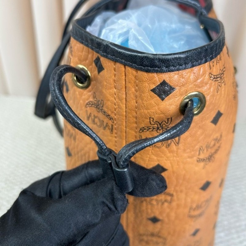 MCM干邑色拼黑色老花滿印子母包托特包 干邑色拼黑色 雙面可用 容量大 日常通勤百搭實用-14