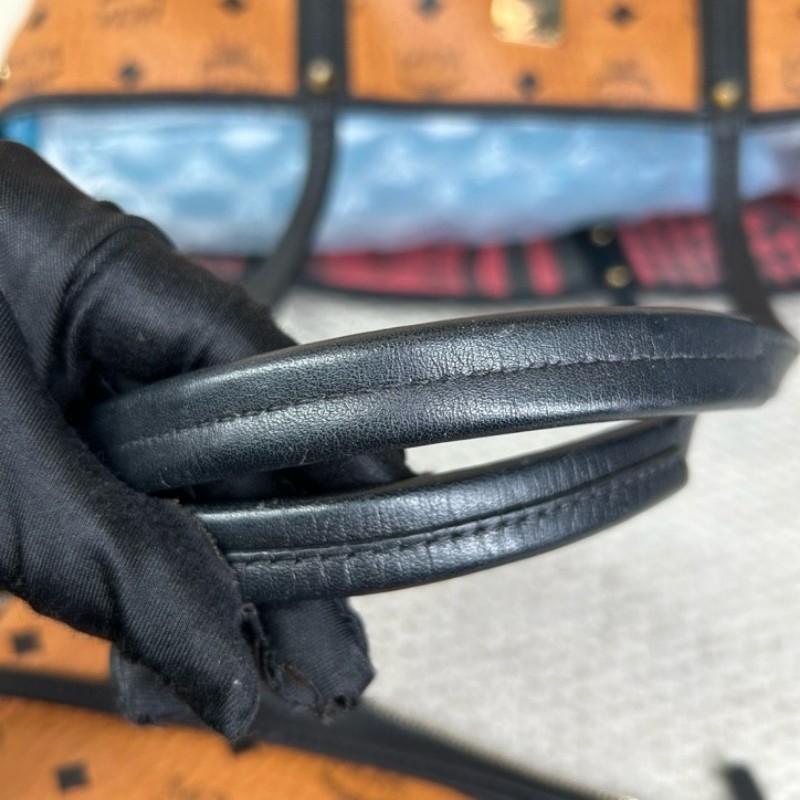 MCM干邑色拼黑色老花滿印子母包托特包 干邑色拼黑色 雙面可用 容量大 日常通勤百搭實用-17