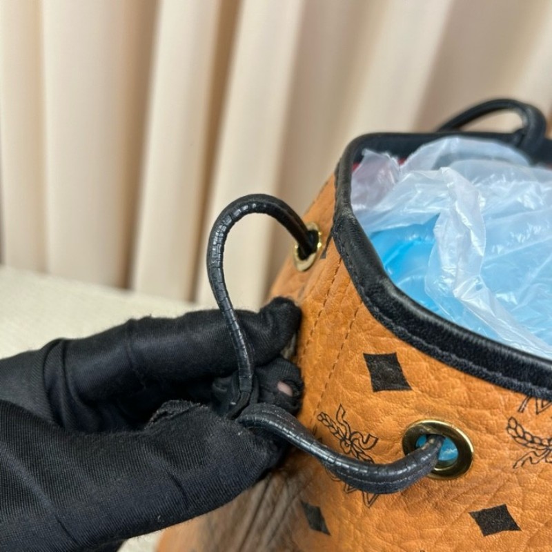 MCM干邑色拼黑色老花滿印子母包托特包 干邑色拼黑色 雙面可用 容量大 日常通勤百搭實用-19