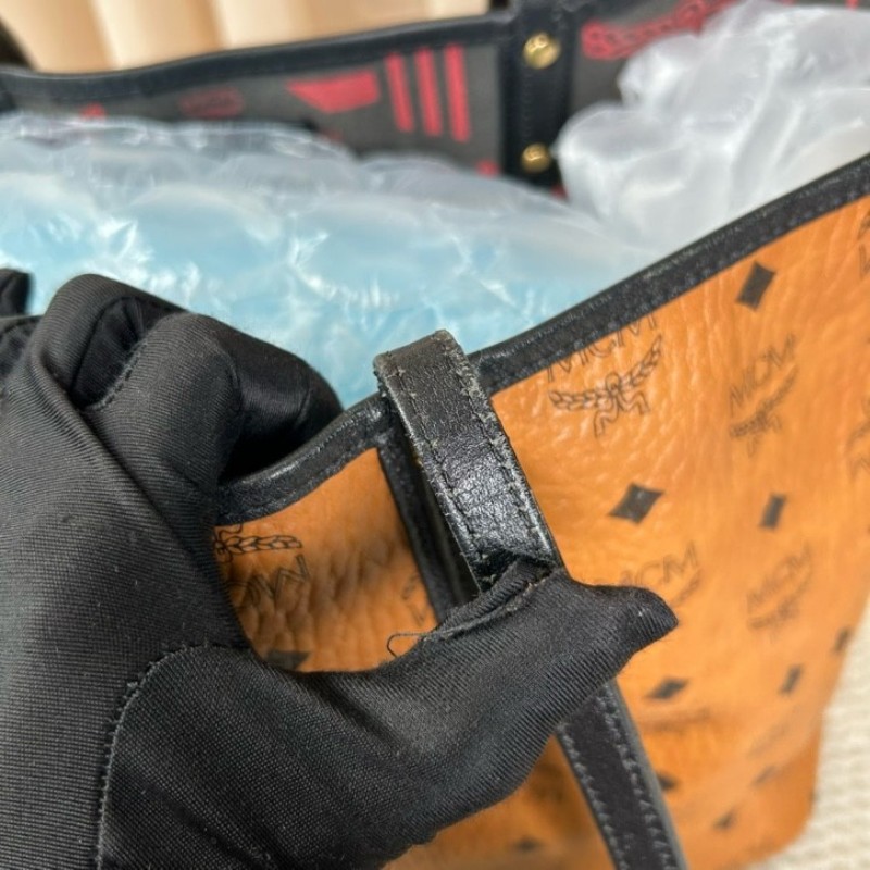 MCM干邑色拼黑色老花滿印子母包托特包 干邑色拼黑色 雙面可用 容量大 日常通勤百搭實用-20