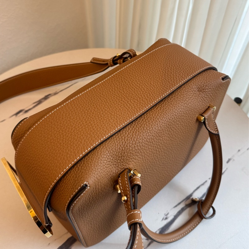 Delvaux 金棕色金大D釦拉鏈手提兩用包 貴婦必備😻-9