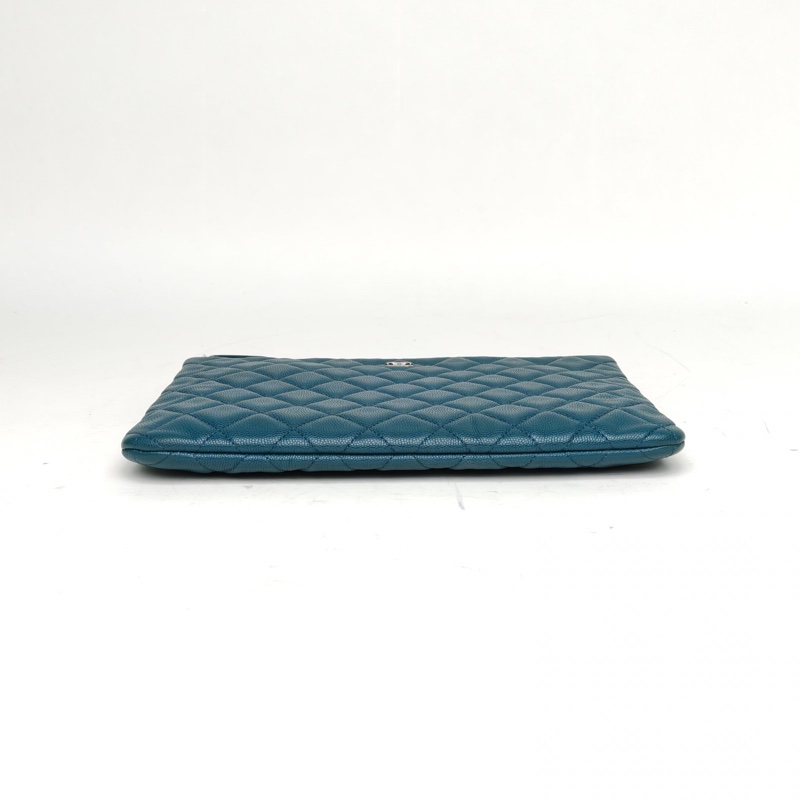 CHANEL CF手拿包小號28cm綠色荔枝牛皮26開銀扣-3