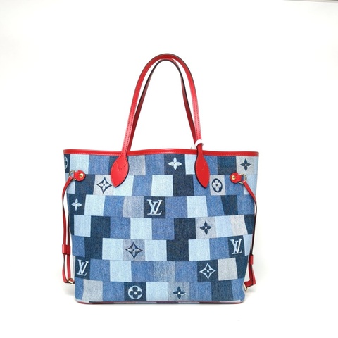 LOUIS VUITTON 牛仔藍金扣2019Neverfull中號31有子袋肩背包