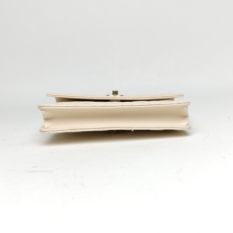 CHANEL 25C風琴包米白色荔枝牛皮淺金扣菱格紋肩背包-3